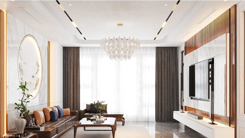 Living space with custom cabinetry